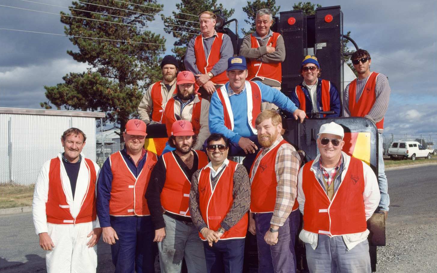 Roads and Traffic Authority workers, Bituminous Sealing Test Operations in Goulburn, NSW, 1992, Transport for NSW historical image asset, file no # P02137-23, Box 036, State of New South Wales (Transport for NSW). Creative Commons Attribution 4.0 licence.