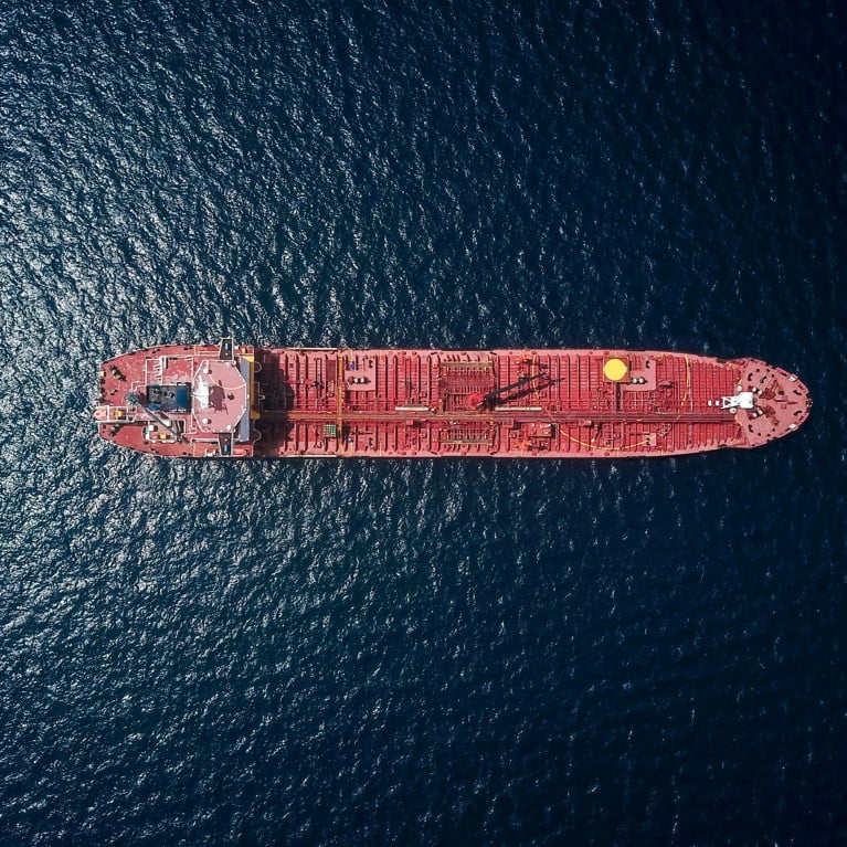 Image of oil tanker in middle of ocean