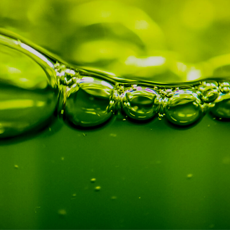 Green liquid with air bubbles