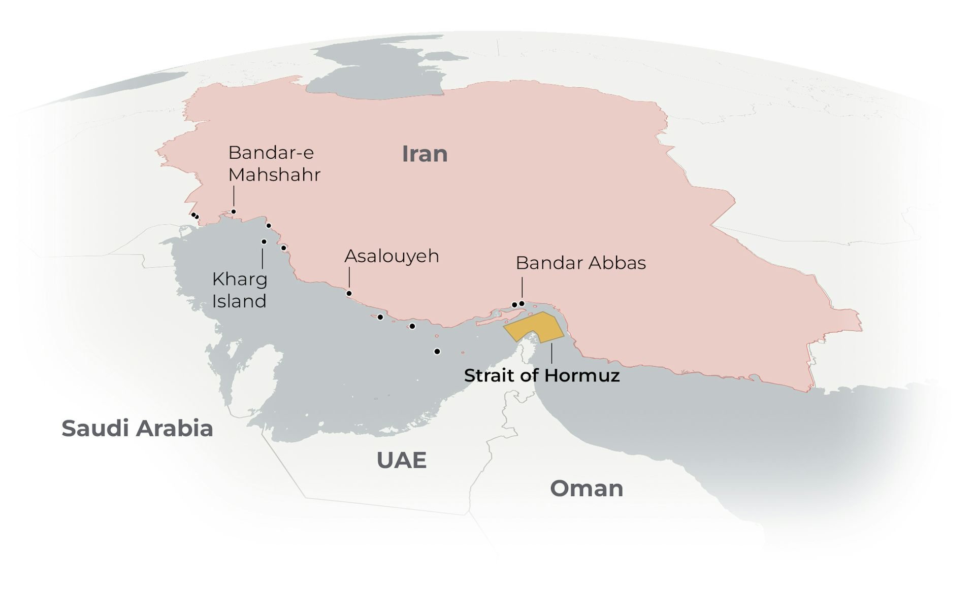 Major Iranian ports, oil terminals and coastal refineries. Reuters, CC BY-SA