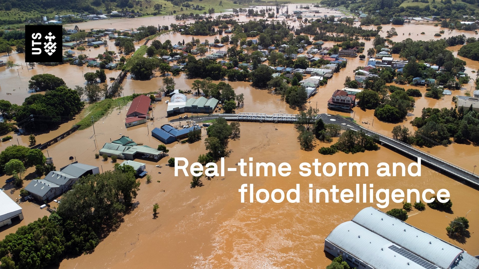 Aerial view of a flooded town