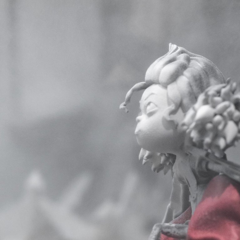 3d print of cartoon character being post-processed