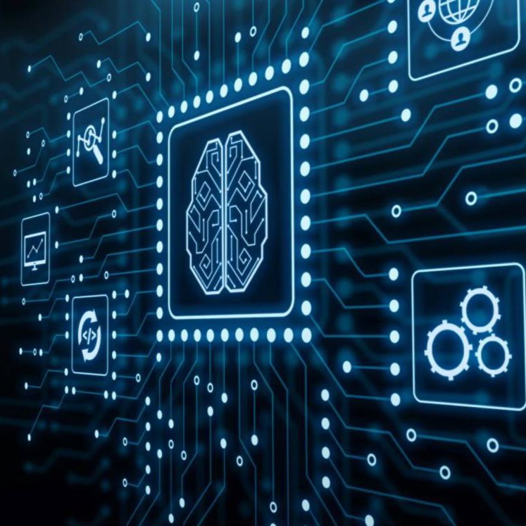 Finger pointing to AI hologram