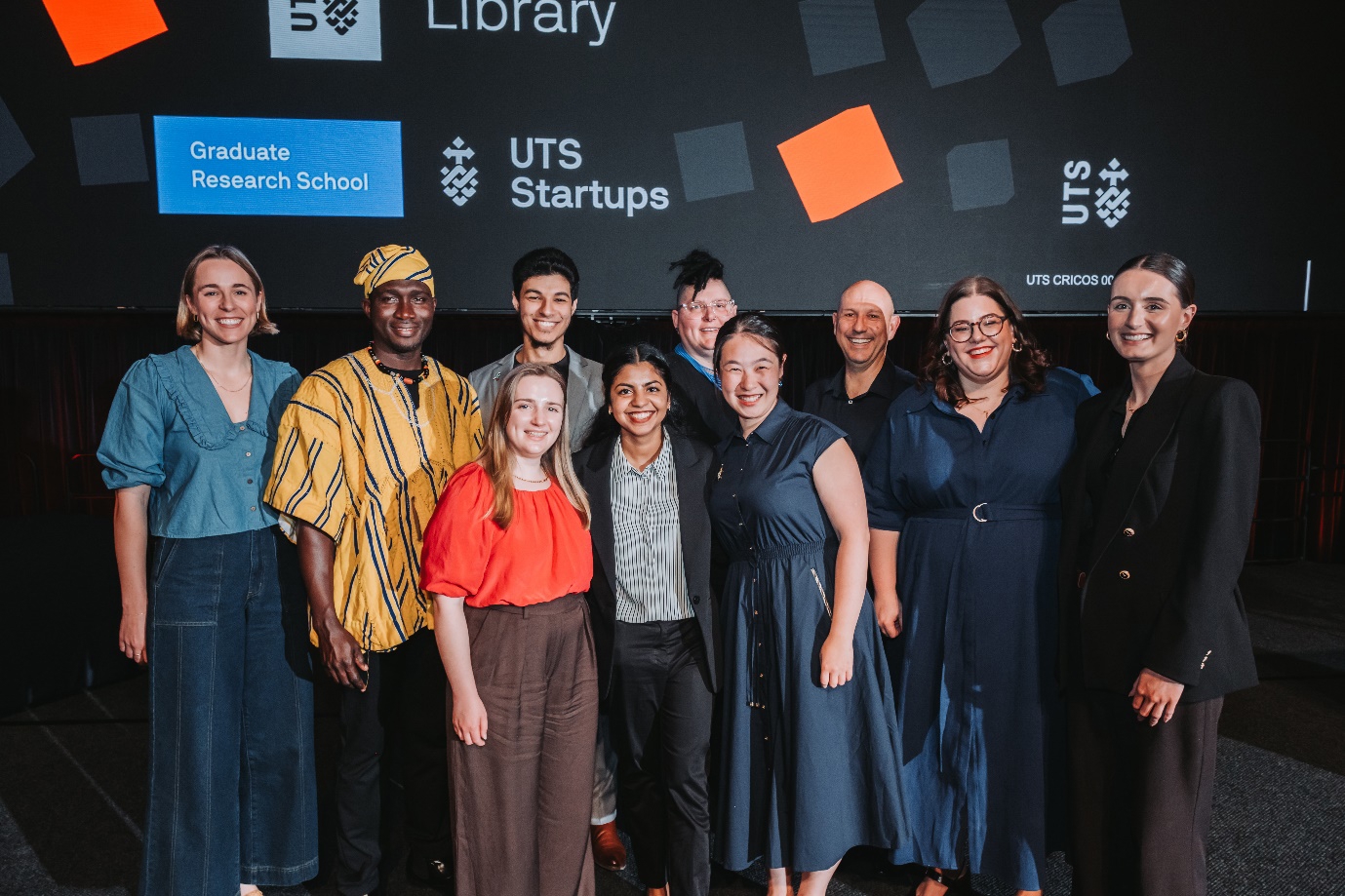 Group of 10 winners at the 2025 Three Minute Thesis Finals.
