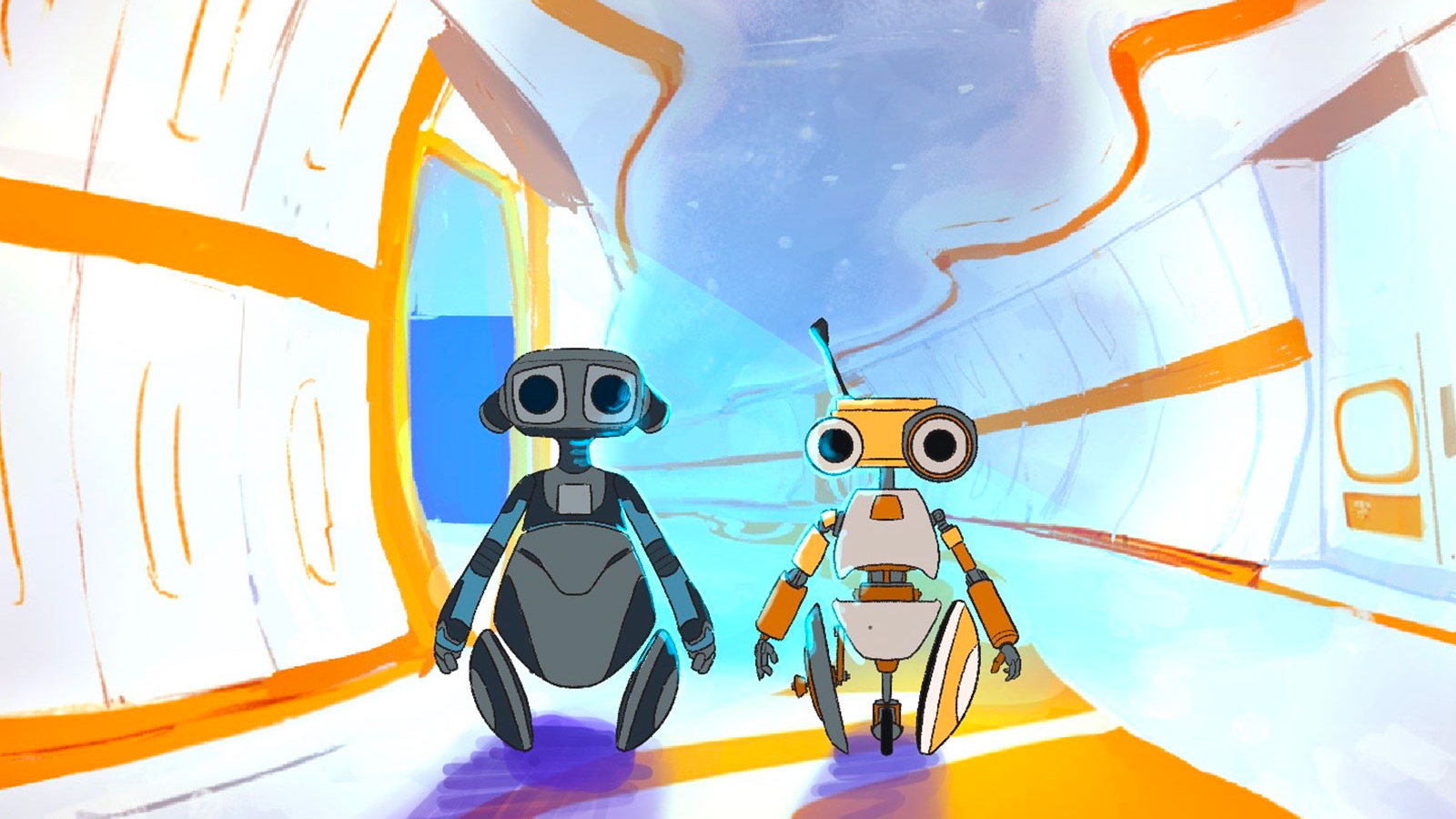 Image of two robots standing side by side in the film Alone.