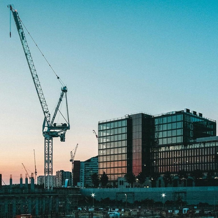 High-rise buildings at dusk