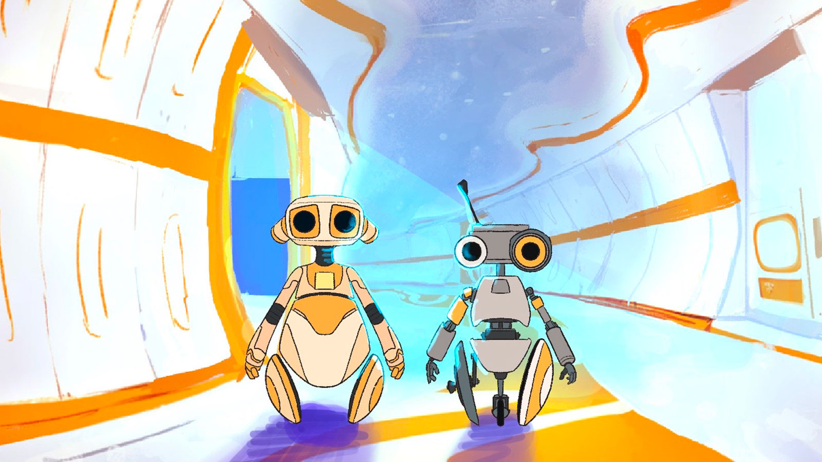 Image of two robots standing side by side in the film Alone.
