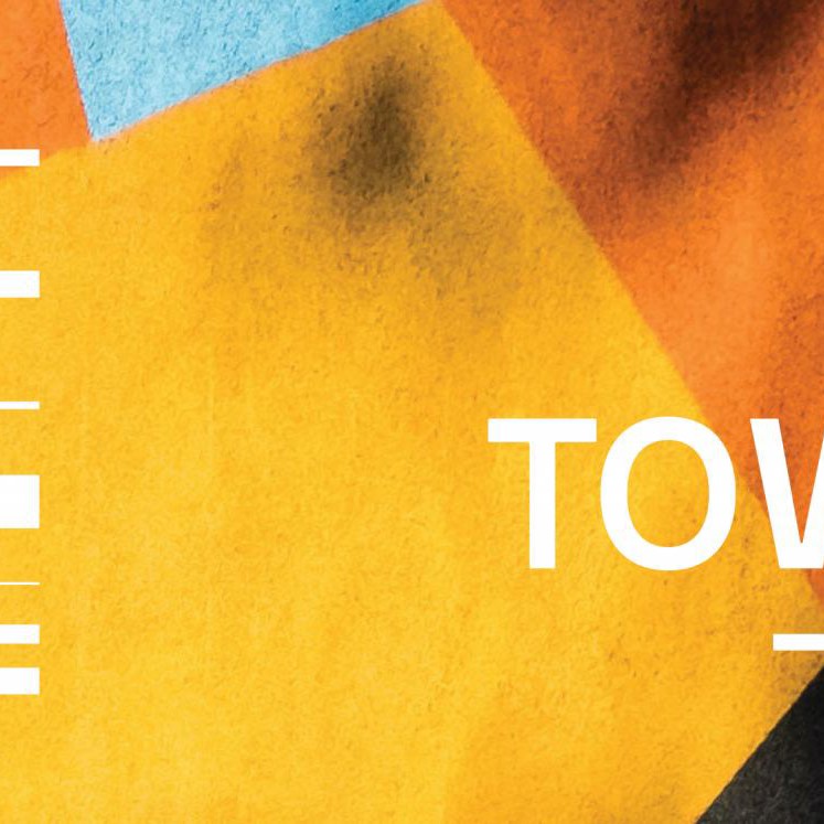 Colourful graphic with horizontal lines in the foreground and the word Tower