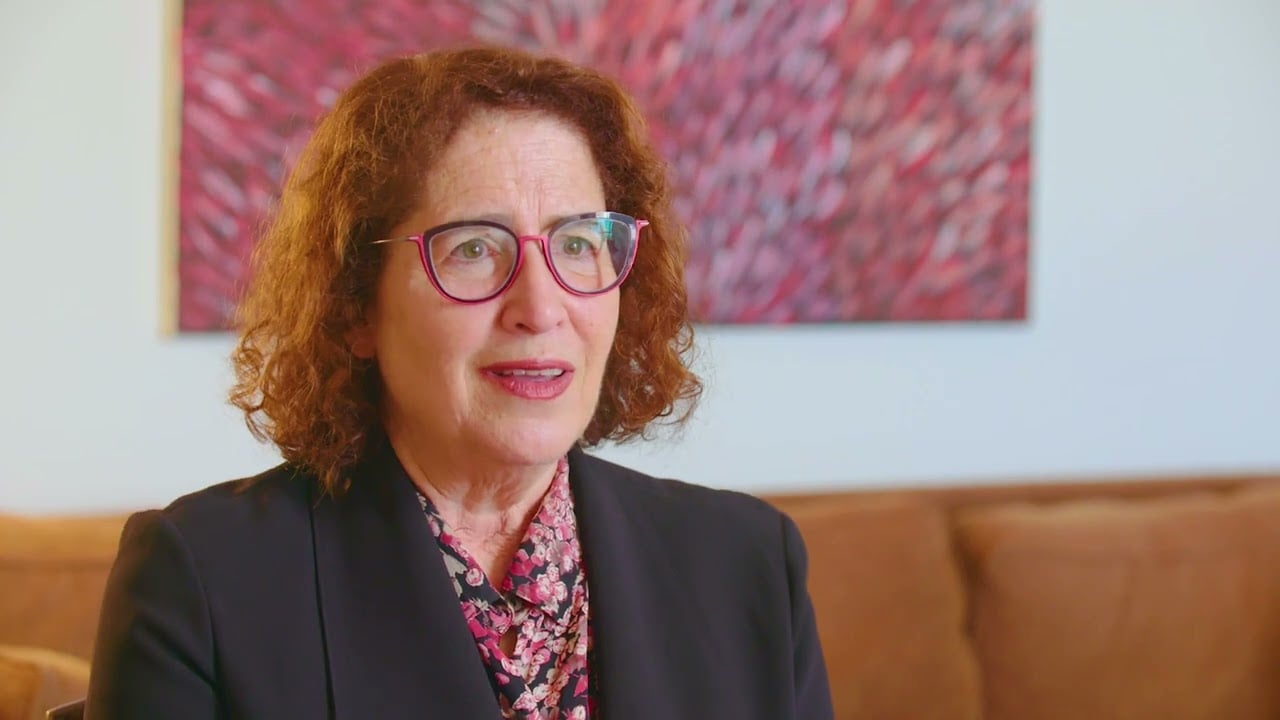 Leslie Loble speaking to camera