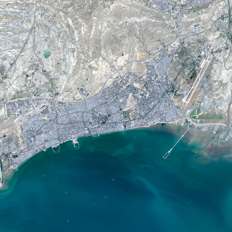 Strait of Hormuz naval blockade and shipping clusters 2026. Satellite intelligence panorama. Picture by M. Jurzyk/Adobe Stock