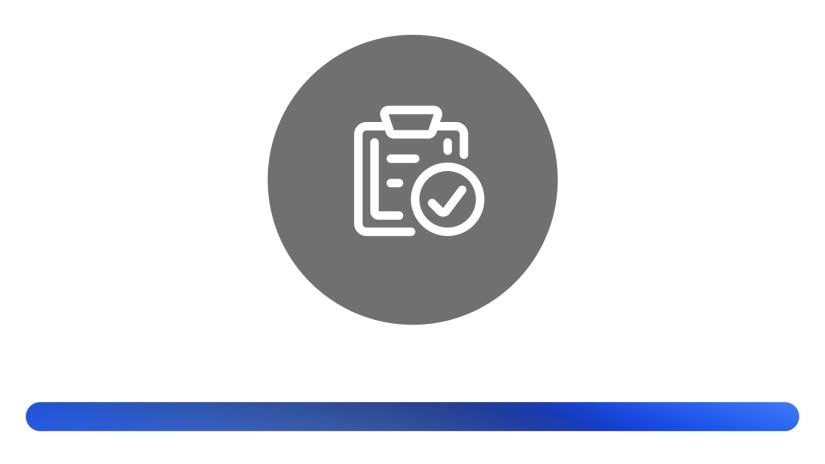 Gray circle with a checklist icon above a horizontal blue progress bar.