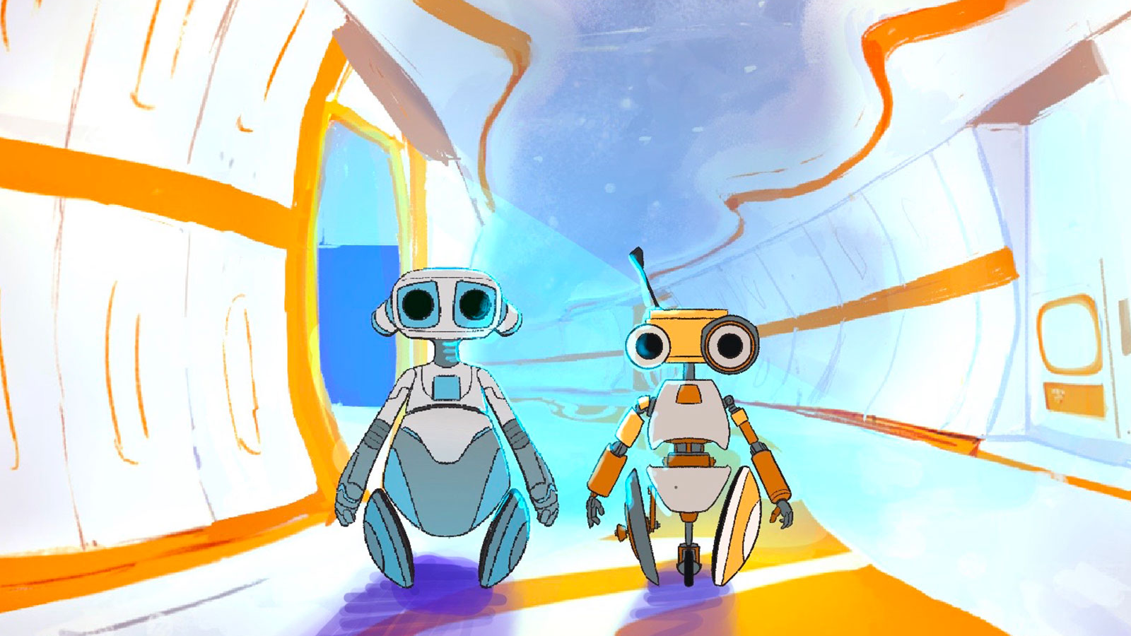 Image of two robots standing side by side in the film Alone.