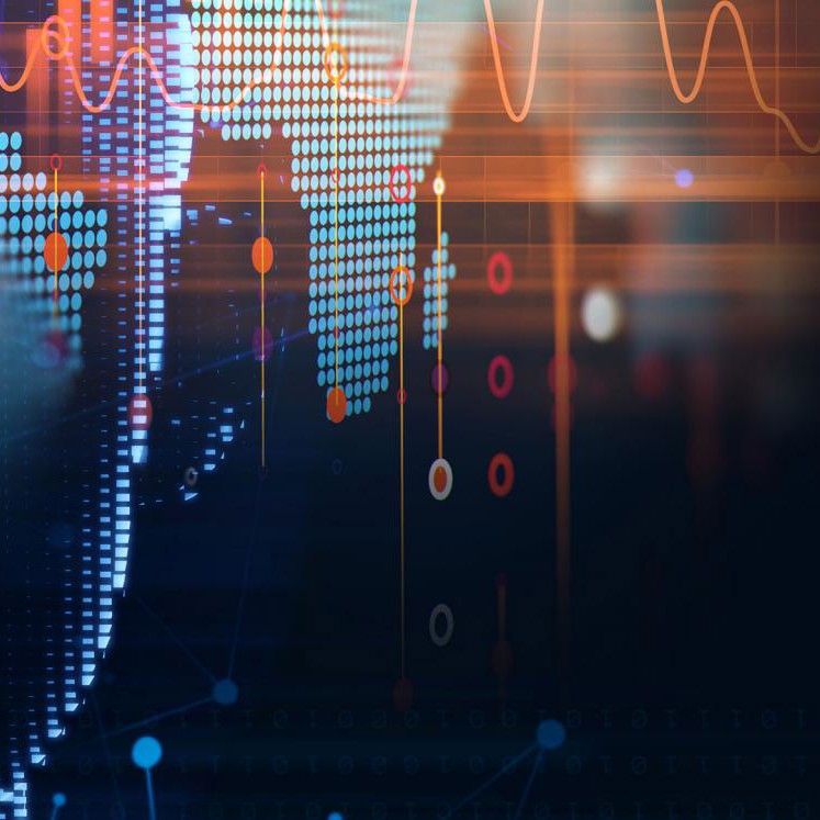 3D rendering of a human on a geometric element technology background