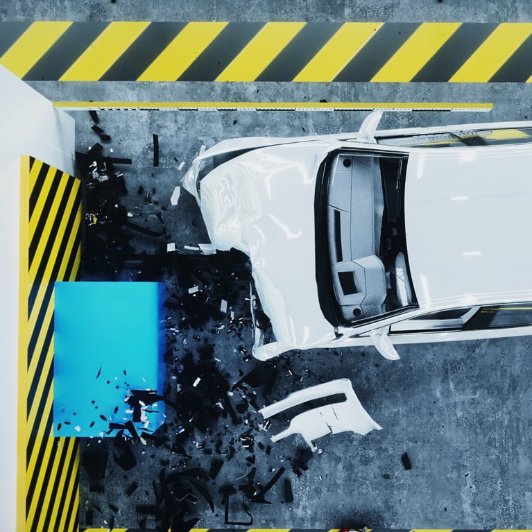 three-dimensional rendering of a car crash test