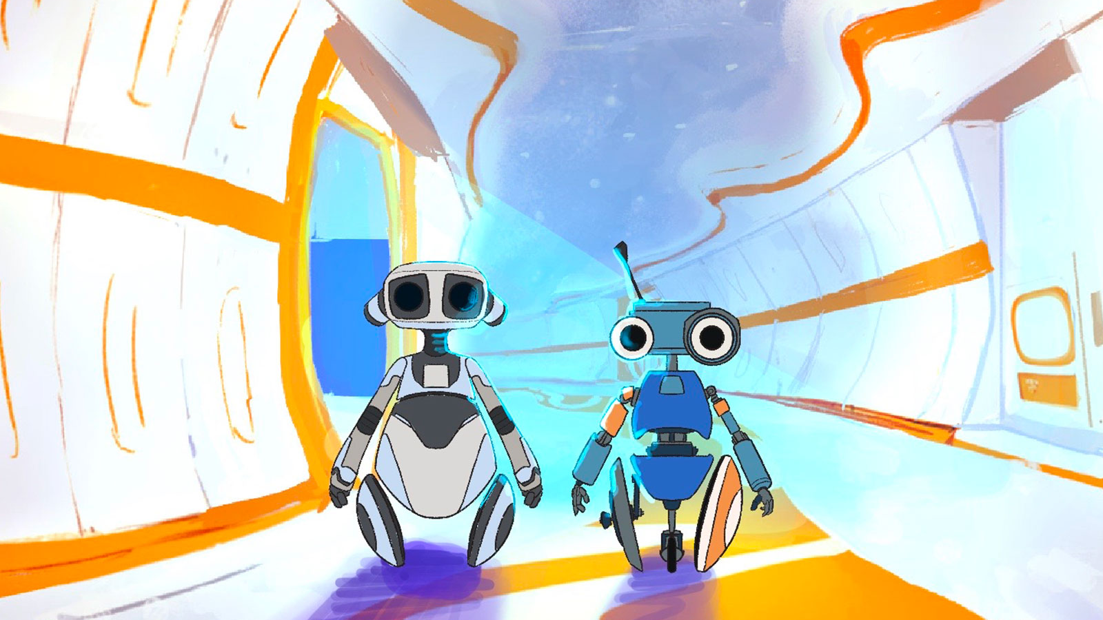 Image of two robots standing side by side in the film Alone.