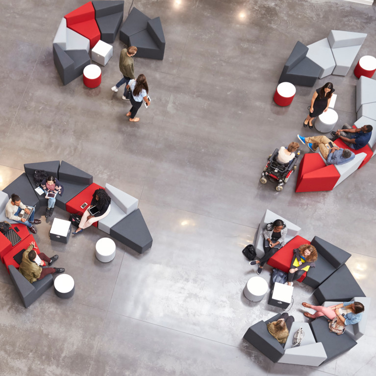 Students groups sitting in a modern university atrium. Picture: Monkey Business/Adobe Stock