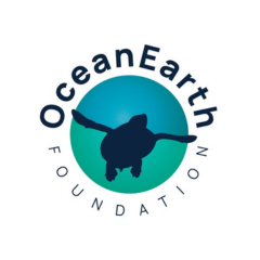 Ocean Earth Foundation logo, the words form a circle around the silhouette of a turtle.