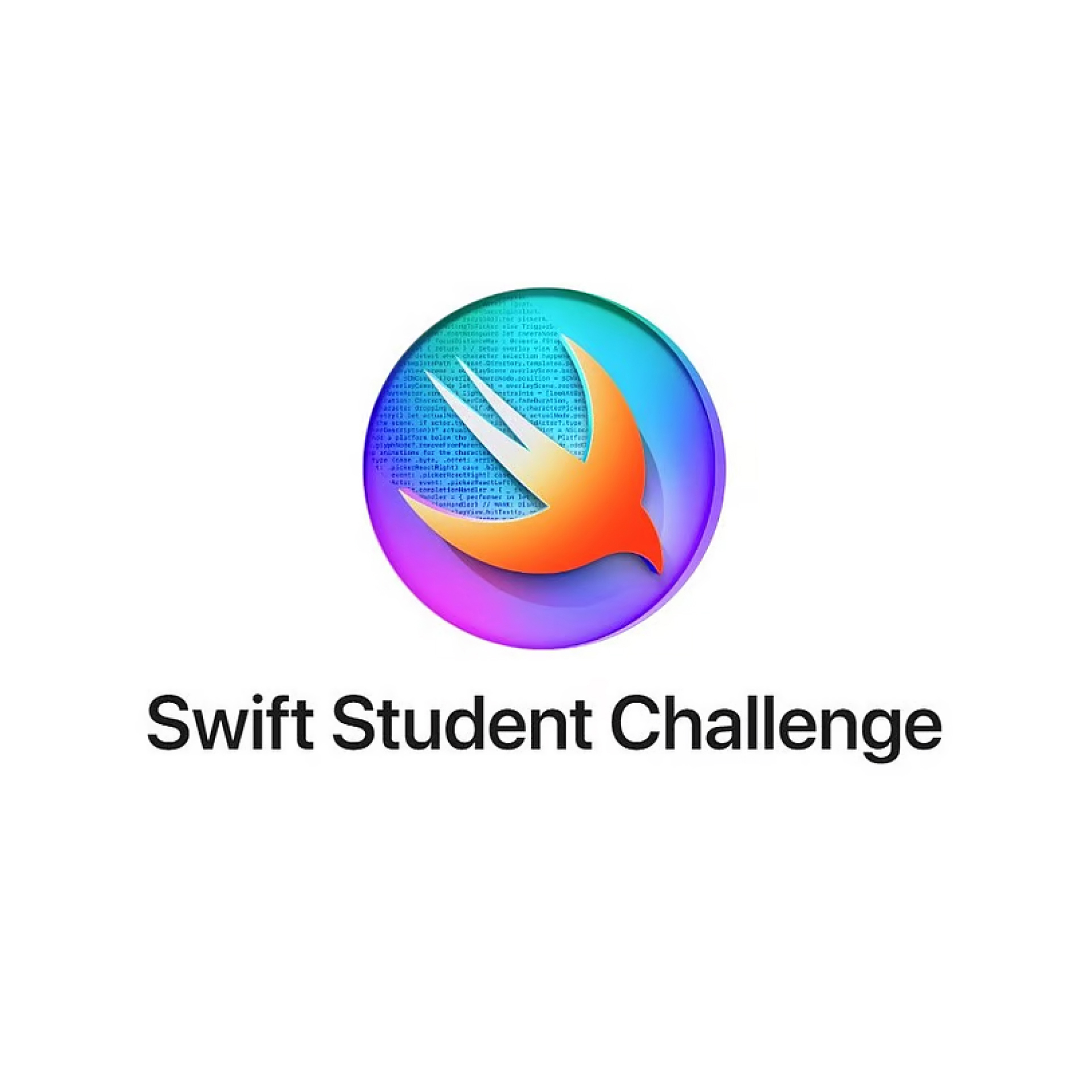 A vibrant logo for the "Swift Student Challenge," featuring a stylised swift bird in orange on a blue and purple gradient circular background.