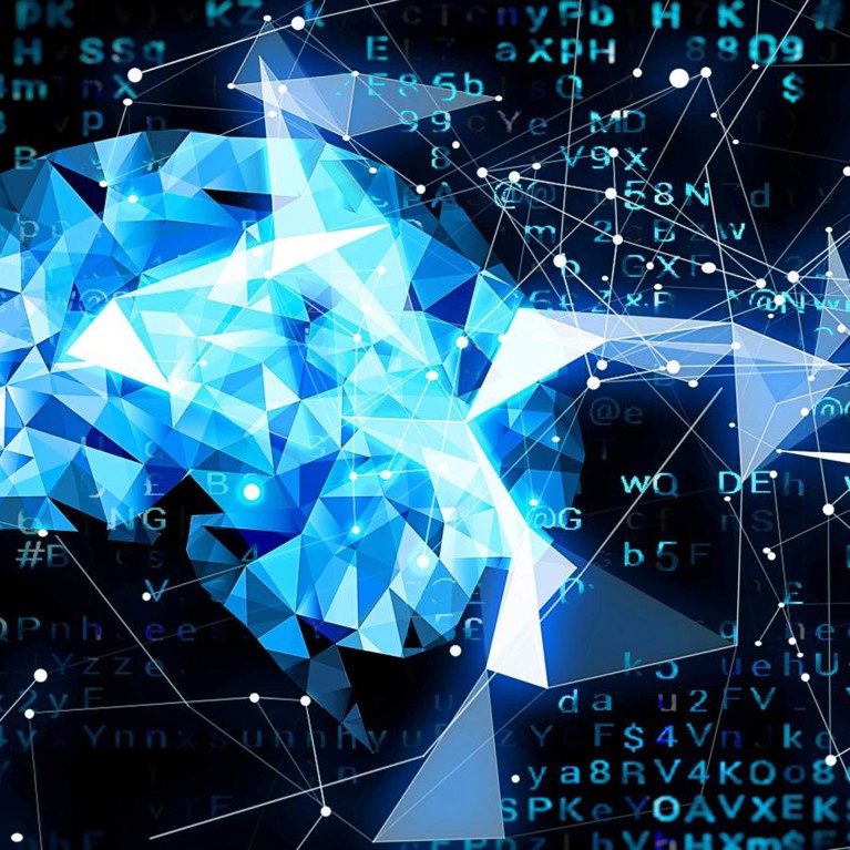 blue abstract brain mosaic on a dark background