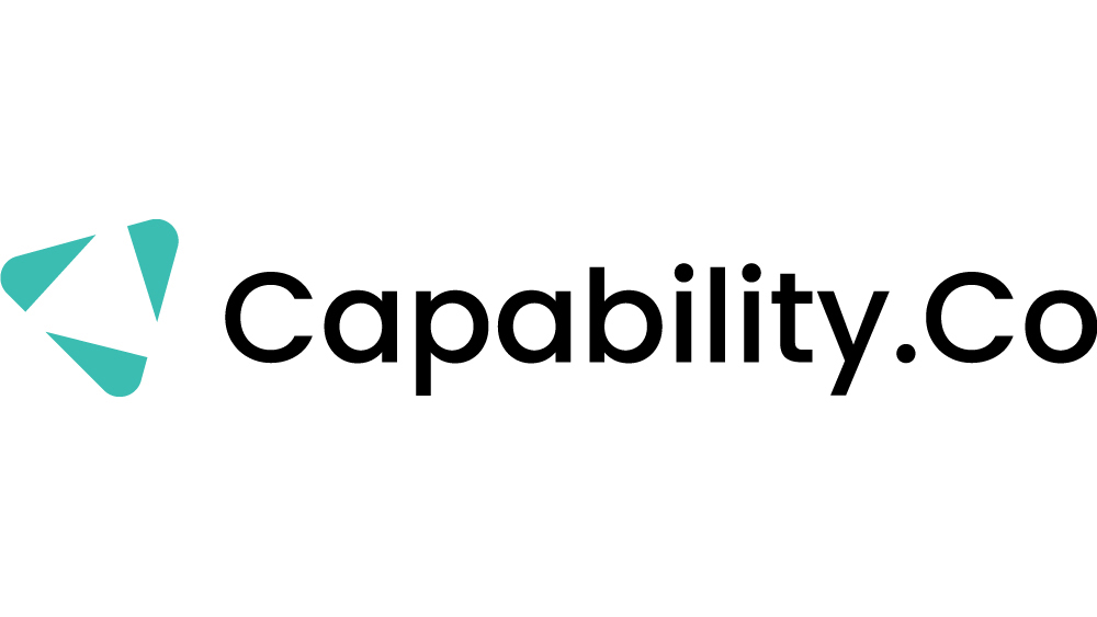 Logo for Capability.Co featuring a stylised teal graphic resembling three interlocking triangles next to the company name in bold black font.