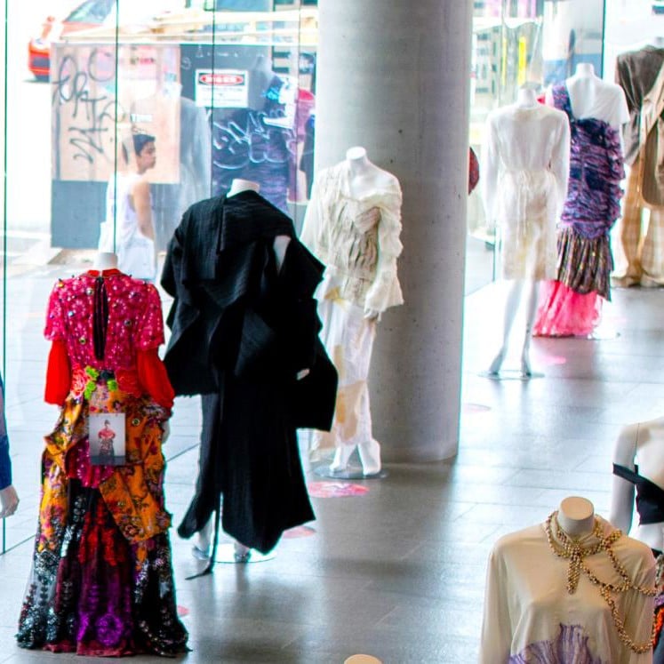 Row of dressmakers dummies featuring work from the end of year fashion showcase