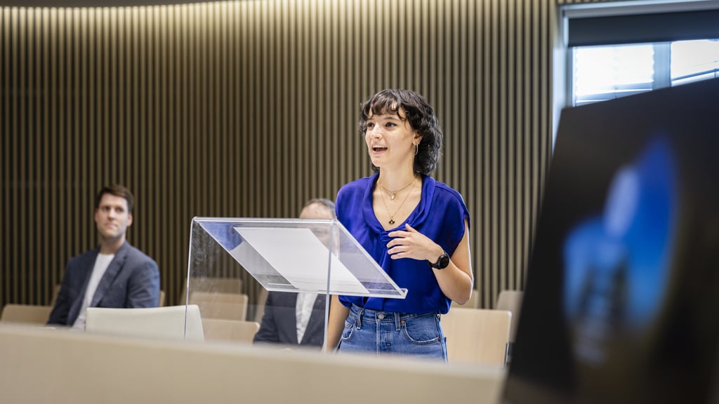 Student presenting in a moot court