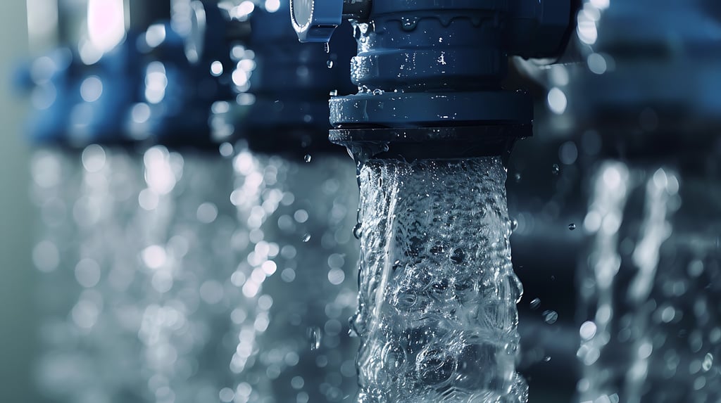 A detailed close-up shot of a reverse osmosis unit in action, filtering water with precision. This image showcases advanced water purification technology, emphasizing clean water solutions.