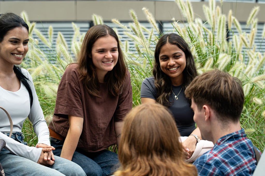 Ellen Armfield socialising with friends on campus.