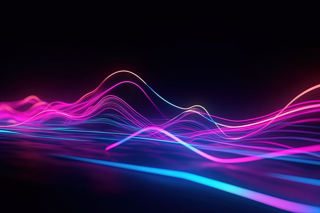 Abstract futuristic background with pink and blue glowing neon moving high speed wave lines.