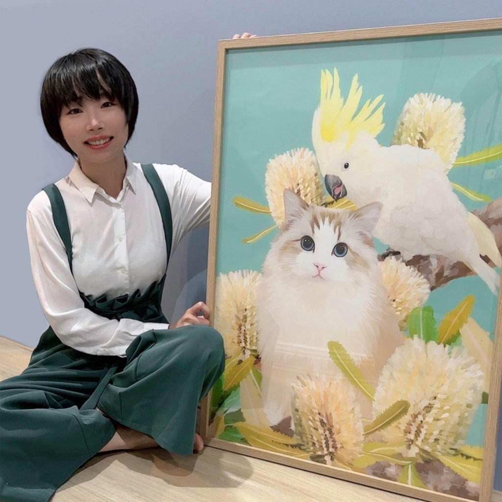 University of Technology Sydney student Yuqing Wei alongside her artwork