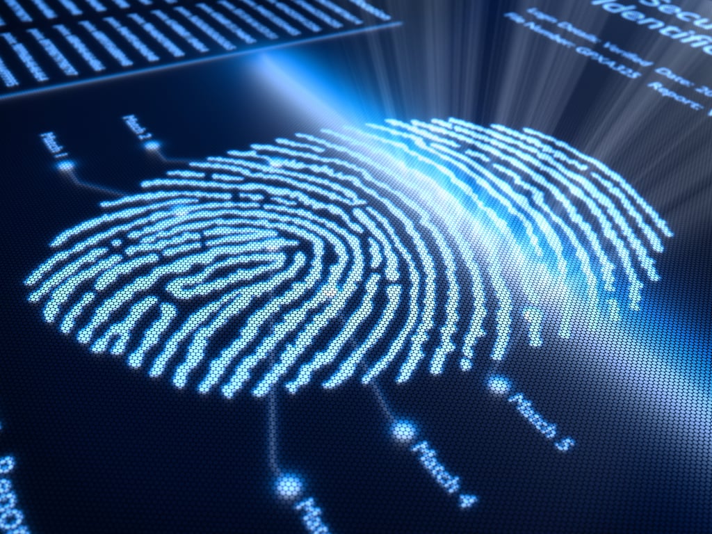 Blue fingerprint on black screen.