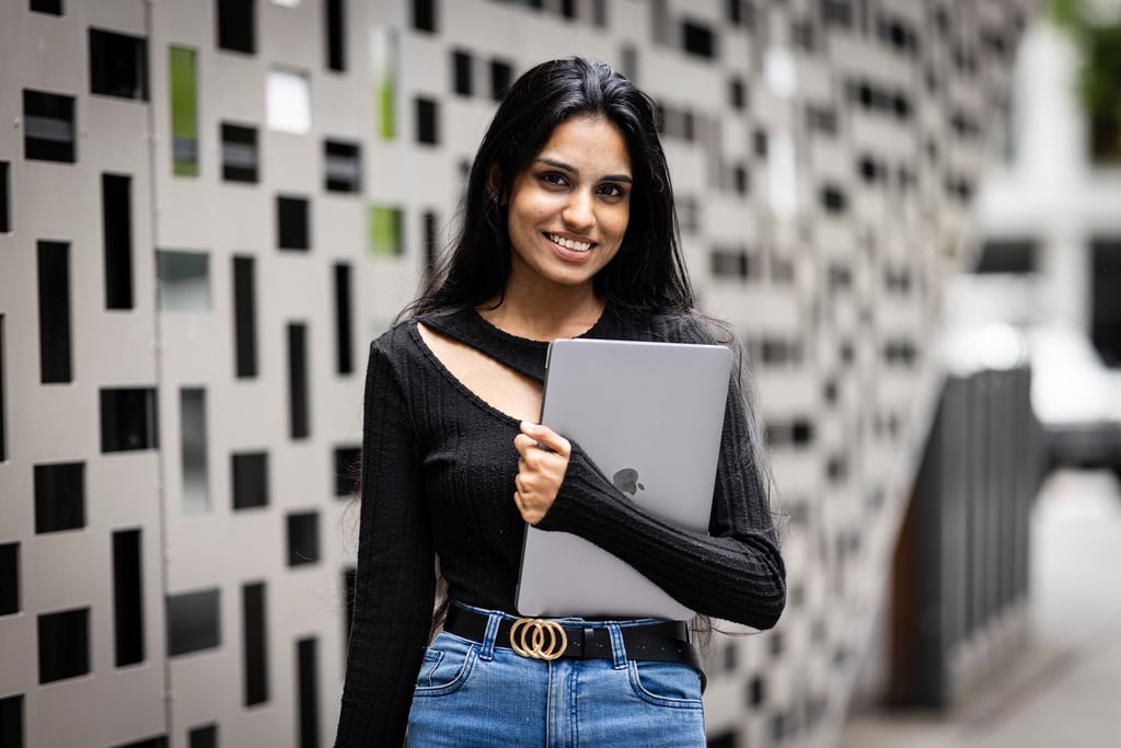 Bachelor of Engineering undergraduate student in front of UTS Building 11
