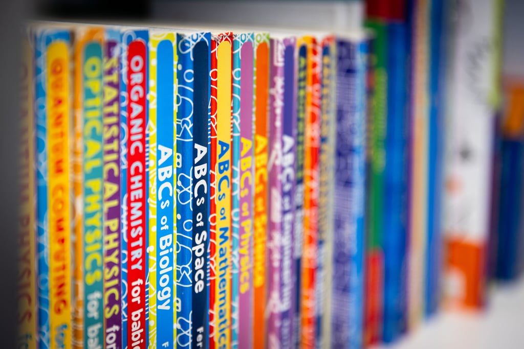 A bookshelf filled with Chris Ferrie's childrens' books