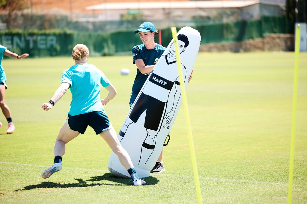 A soccer player in action doing drills