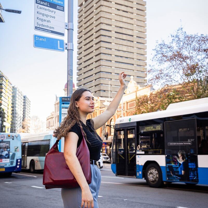 Student hailing a bus