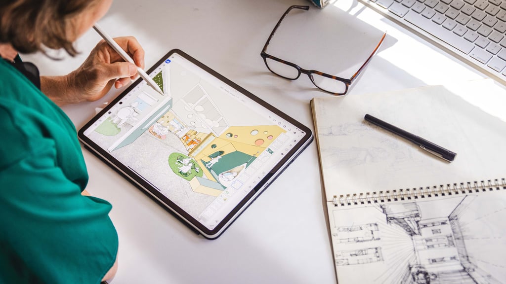 Doctor Samantha Donnelly sketching designs for refuge spaces