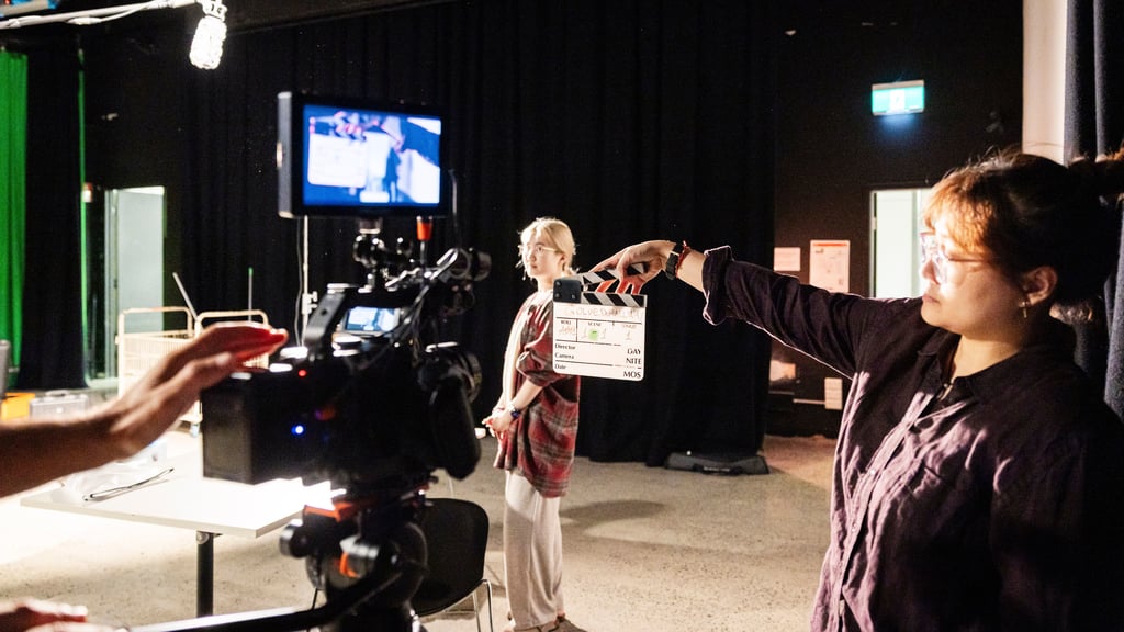 Students on film set.