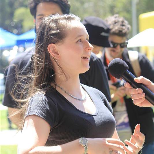 Issy Pitt being interviewed at South by Southwest Sydney.
