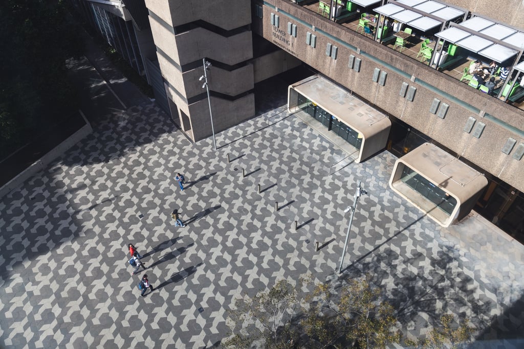 Image looking down onto the outside of building 1