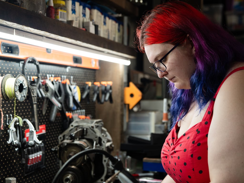 Chloe in the workshop