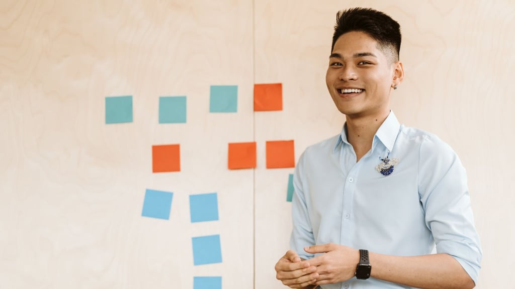 Decorative thumbnail image for the video showing a man standing in front of a whiteboard with coloured post it notes attached.