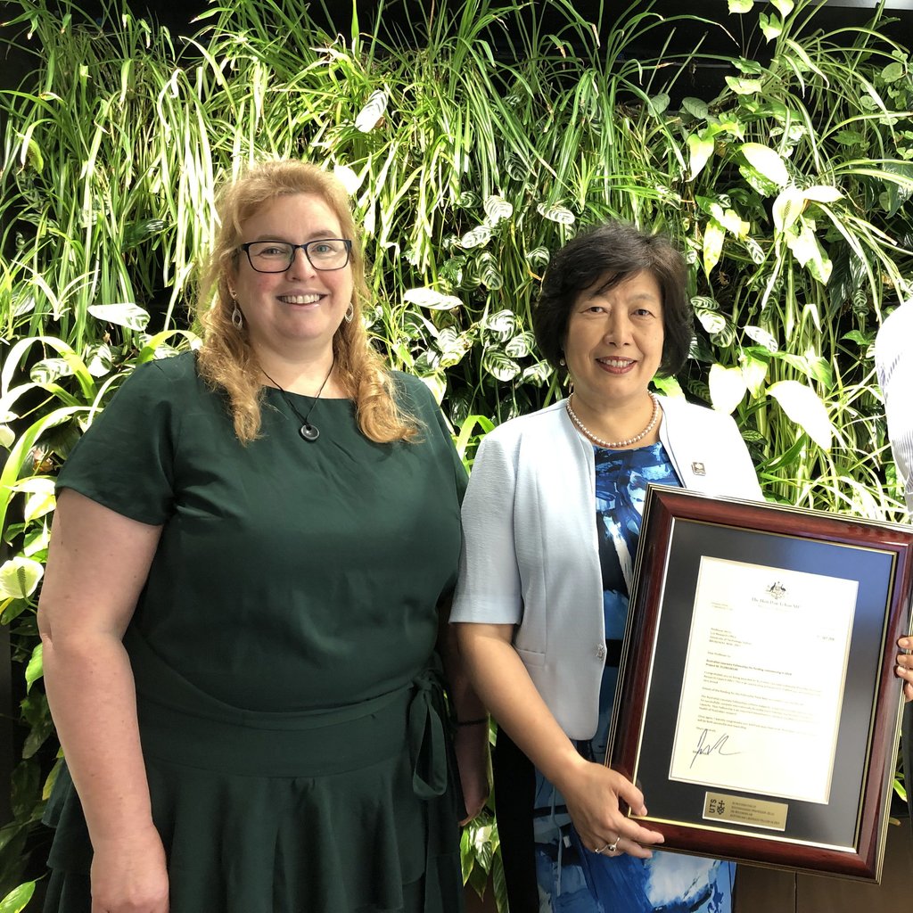Distinguished Professor Jie Lu receiving a certificate
