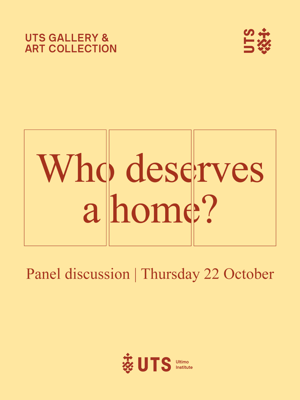 A poster for the panel discussion 'Who deserves a home?'
