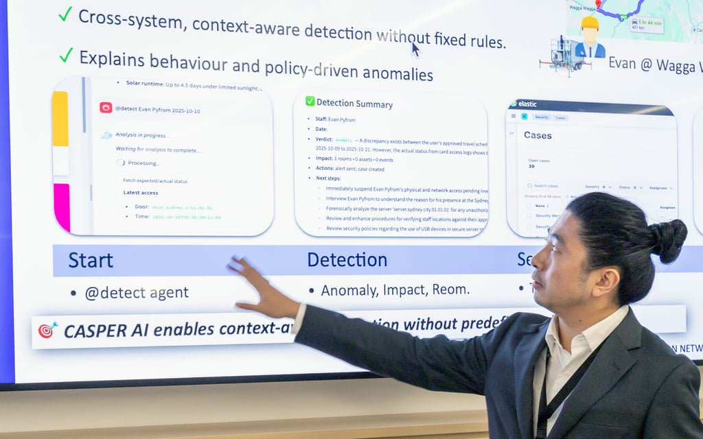 Dr Xu Wang delivering the CASPER AI presentation. Picture courtesy the Connectivity Innovation Network