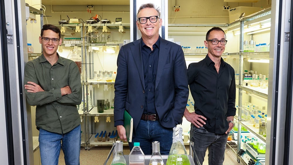 Algenie founders John Martin, Nick Hazell and Mathieu Pernice. Picture by Toby Zerna.