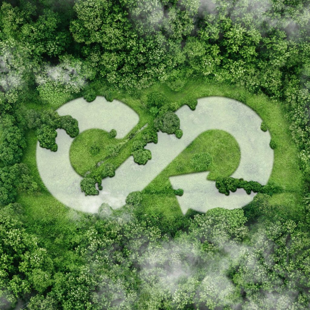 Circular Economy logo embedded into green landscape