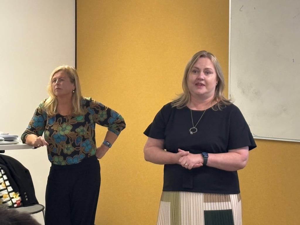Teaching experts Karen Witherdin and Genya Sugowdz speaking at a conference for preservice teachers from the University of Technology Sydney