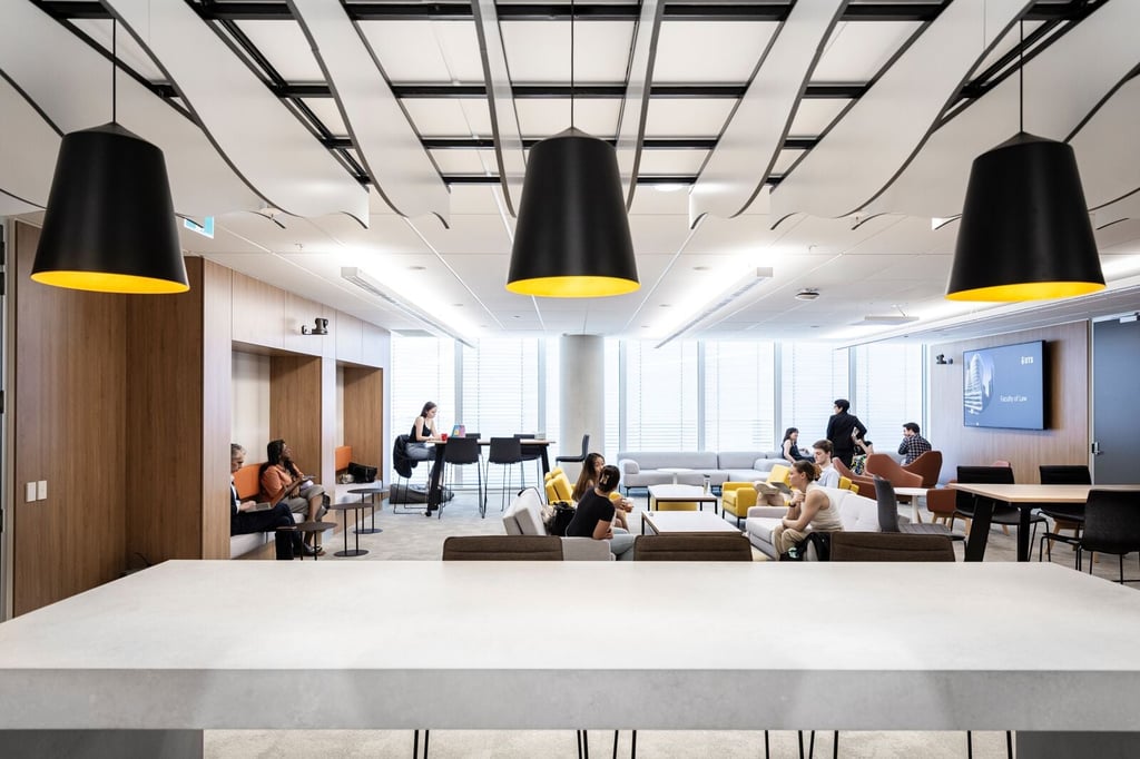 Students enjoying the UTS PG law lounge, a study and collaborative space for postgraduate law students
