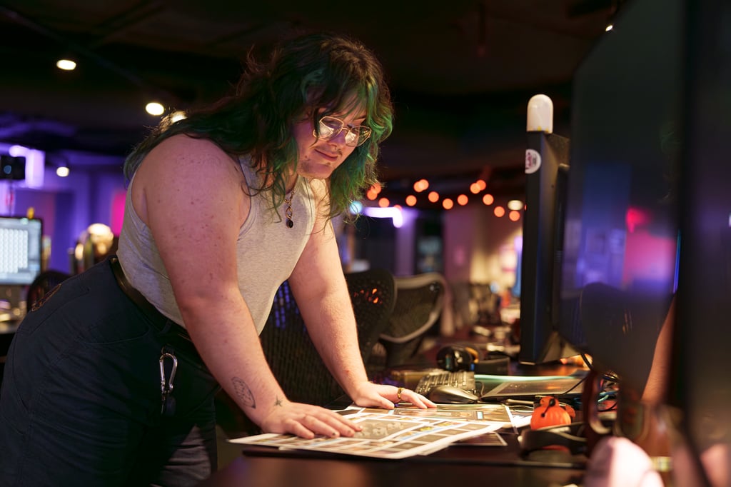 Sam Reilly working at a computer