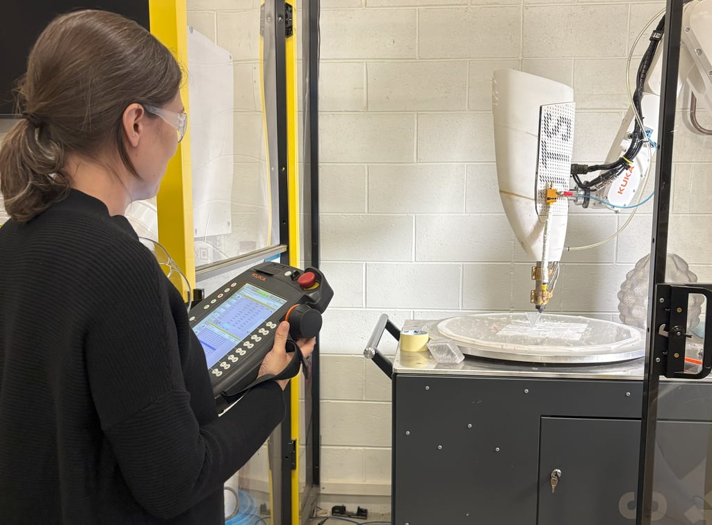 Photo of Noor El-Gewely with 3D printer